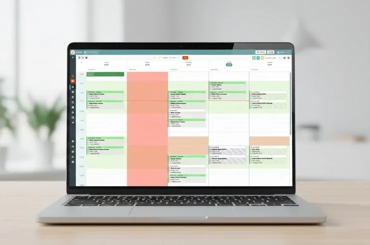 Vista de la agenda digital ClinicBai para psicólogos con citas organizadas y nombres de pacientes difuminados para garantizar la confidencialidad.