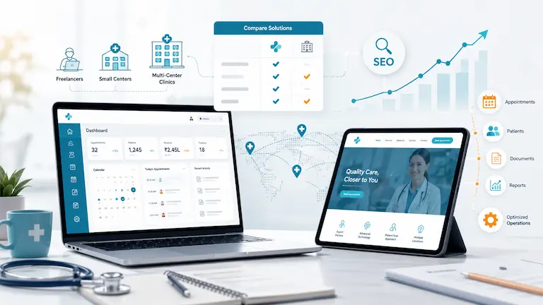 Comparativa de software de gestión clínica con aplicación, web, SEO y optimización para centros sanitarios
